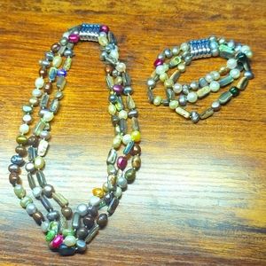 Mixed stone necklace and bracelet set
